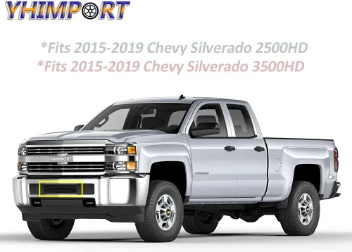 Vista 3 de Rejilla frontal negra para Chevy Silverado 2500HD 3500HD 3500HD 2015-2019 con inserto de rejilla de aluminio para parachoques inferior