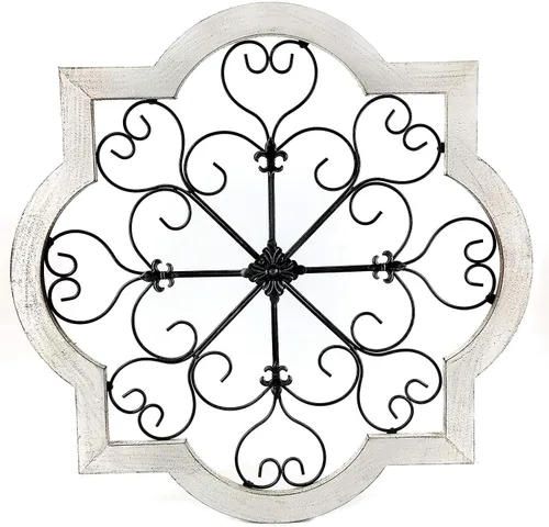 Vista 7 de Bellaa 23936 Arte de pared de metal con marco de madera, rústico, retro, granja, granero, decoración del hogar, medallón moderno, flor de lis, panel