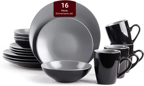 Vista 14 de Colors Life juego de vajilla, exterior negro brillante con interior de color mate