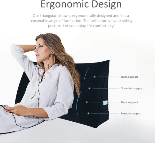 Vista 2 de WOWMAX Almohada de cuña para cabecera de cama de día, con funda extraíble, terciopelo negro, tamaño matrimonial