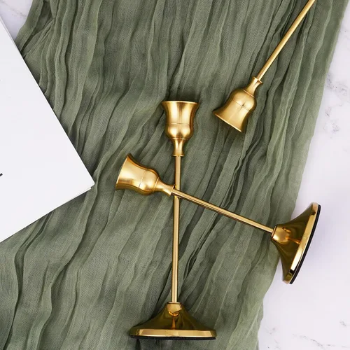 Vista 5 de 3 portavelas cónico, candelabros dorados para centro de mesa, recepción de boda, decoración festiva de Navidad, Halloween