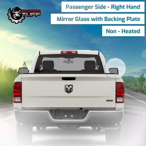 Vista 9 de Conjunto de vidrio para espejo lateral del pasajero con placa trasera de plástico compatible con camioneta Dodge Ram 1500 2500 3500 2010-2023