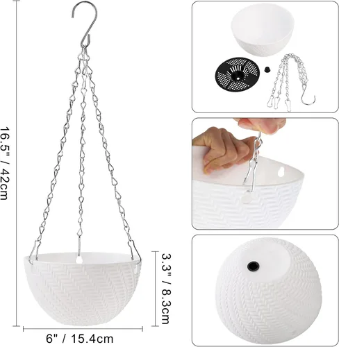 Vista 2 de Foraineam 10 macetas colgantes de 6 pulgadas, maceta de jardín con riego automático, mini macetas para suculentas con cadena para colgar