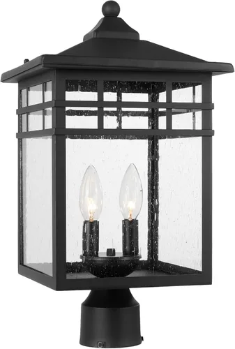Vista 10 de Lámpara de poste grande para exteriores, linterna colonial exterior con acabado negro y vidrio transparente, lámpara de poste de montaje en muelle