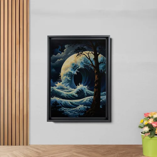 Vista 2 de Canvas Print Wall Art Retro Wave Art A Storm Wall Art Print Sea Wave In The Night And Trees Stormy Waves Art Wall Art, Decor