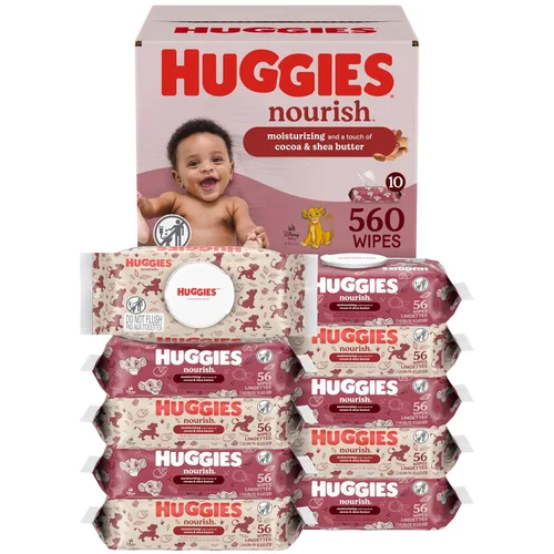 Vista 8 de Toallitas perfumadas para bebé Nourish de Huggies, 6 paquetes con botón de presión (336 toallitas en total)