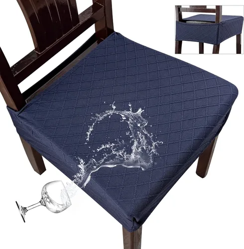 Vista 19 de Genina Juego de 2 fundas de asiento impermeables para sillas, fundas de asiento para sillas de comedor para cocina, fundas elásticas de jacquard