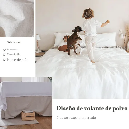 Vista 5 de Simple&Opulence - Falda de cama de lino belga con caída a medida de 14 pulgadas, con pliegues, ajuste fácil, transpirable, de lino natural premium