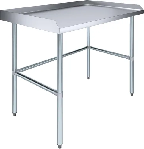 Vista 16 de AmGood Mesa de trabajo comercial con base abierta con salpicaduras y salpicaduras laterales, mesa de preparación de acero inoxidable para cocina