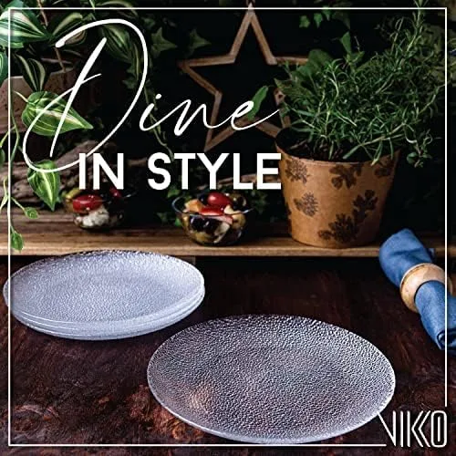 Vista 2 de Vikko Plato de ensalada, juego de 4 platos de vidrio, postre, ensalada, plato de aperitivo, elegante diseño de vidrio texturizado, platos apilables