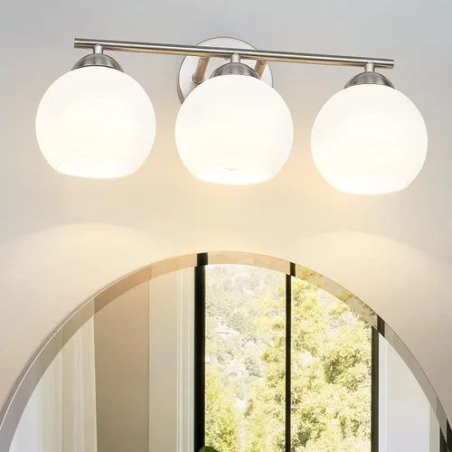 Vista 13 de Emak Lámpara de baño negra de 2 luces sobre el espejo, luces de tocador de baño con pantalla de vidrio transparente, VL114-BKL-2