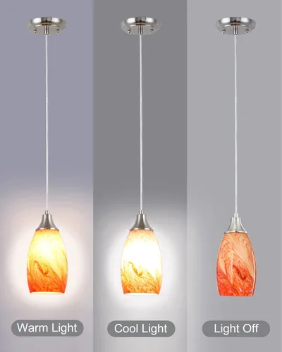 Vista 3 de Mini luces colgantes de cristal artístico para isla de cocina, pantalla colgante de vidrio de mármol con acabado de níquel cepillado, luces