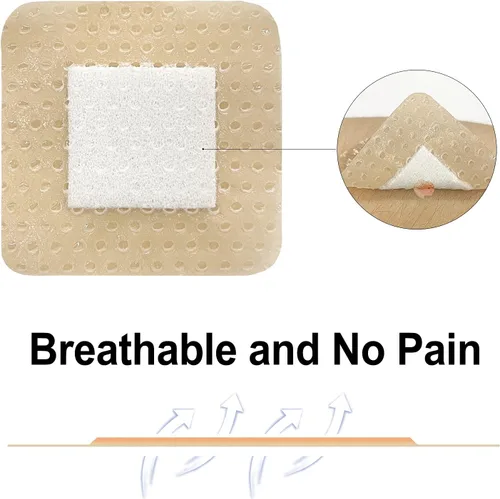 Vista 3 de Carbou Apósito de espuma de silicona con borde adhesivo suave, apósito impermeable de 2 x 2 pulgadas, vendaje de heridas de alta absorción
