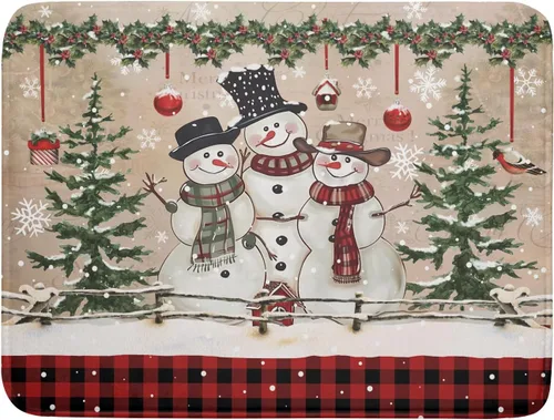 Vista 97 de Tapete de secado de platos con diseño de pájaro rojo de Feliz Navidad, absorbente y de secado rápido, protector para encimera de cocina, 18 x 24