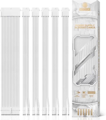 Vista 12 de AsiaHorse Cable con funda de fuente de alimentación profesional 16 AWG, cable de extensión de fuente de alimentación blanco, kit de doble EPS de 1 x