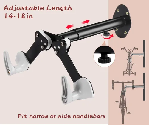 Vista 3 de Soporte de pared para bicicleta, estante horizontal resistente para bicicletas interiores, perchas ajustables para bicicletas, gancho de bicicleta