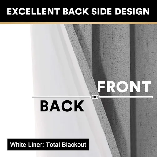 Vista 283 de PrinceDeco Cortinas con textura de lino 100% opacas de 64 pulgadas de largo, juego de 2 paneles de cortinas de lino opacas con forro aislante Arena