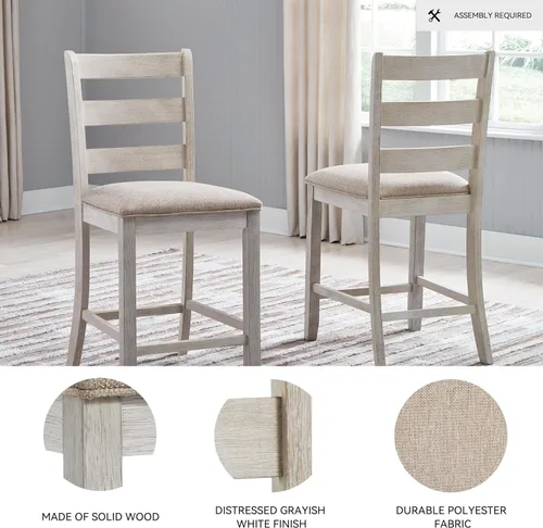 Vista 4 de Signature Design by Ashley Skempton 2 taburetes de bar tapizados de 24 pulgadas de altura de mostrador – Coastal Chic Escalera, Blanco Antiguo