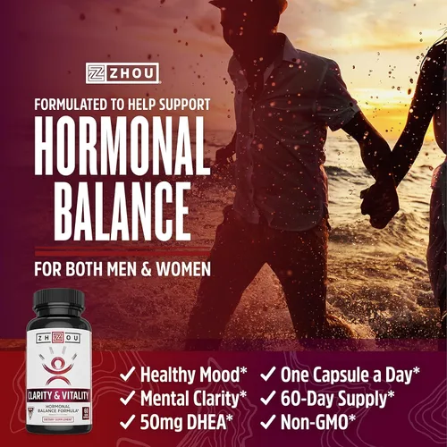 Vista 4 de Zhou Nutrition Zhou Dhea 50 mg Fórmula de equilibrio hormonal para mujeres y hombres Envejecimiento saludable No GMO 60 cápsulas