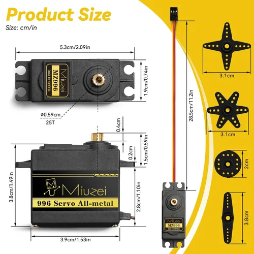 Vista 5 de Miuzei MG996R 1.94 oz Metal Gear Torque Servo Motor Digital para RC Helicóptero Coche Barco Robot (4 unidades)