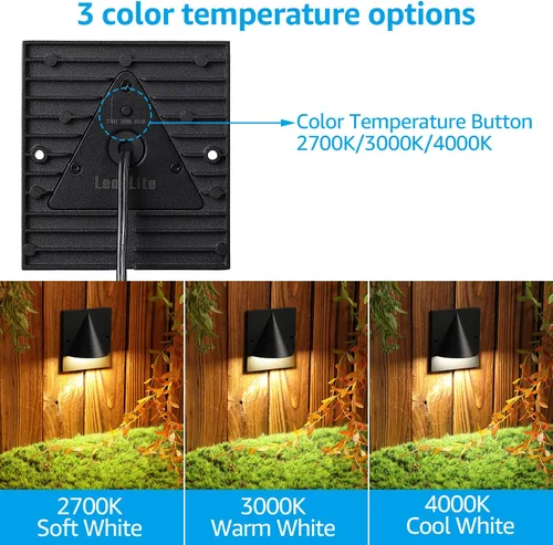 Vista 2 de LEONLITE 3CCT - Luz LED de bajo voltaje para terraza, 12-24V AC/DC, luz de valla de barandilla de paisaje, IP65 impermeable, certificación ETL, IP65