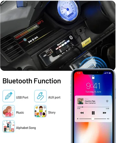 Vista 4 de GLACER Auto eléctrico para niños, auto de policía de 12 V con control remoto de cambio de 3 velocidades de 2.4 G, megáfono real, luz intermitente