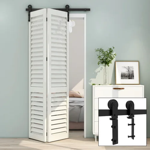 Vista 6 de TSMST Kit de herrajes para puerta corrediza de granero de 40 pulgadas para 2 puertas, juego de rieles de puerta de granero resistente y resistente