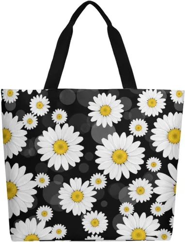 Vista 26 de Canvas Tote Bag Large Women Casual Shoulder Bag Handbag Reusable Beach Shopping Grocery Bag For Outdoors