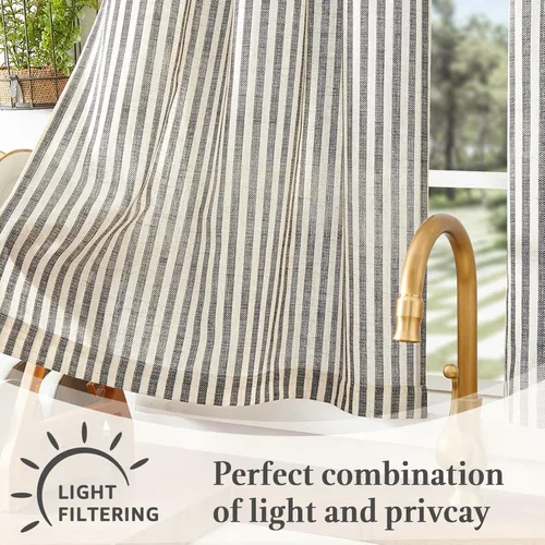 Vista 6 de jinchan - Cortinas de lino a rayas para cocina de 20 pulgadas de largo, cortinas de varios niveles, estilo granja moderna de café, tratamientos