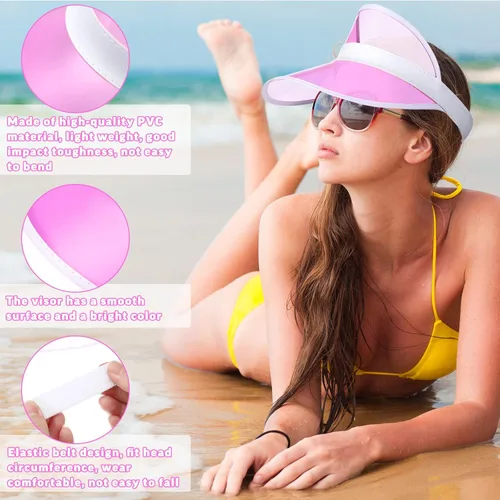 Vista 2 de Jeyiour 12 piezas de visera transparente de PVC, visera de protección UV, visera de póquer, visera transparente para playa, golf, visera turística