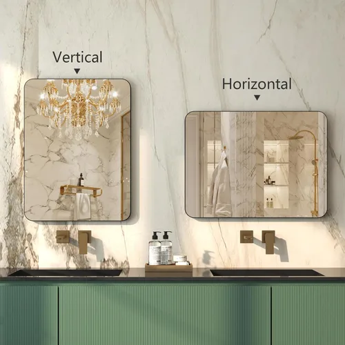 Vista 4 de dnbss Espejo de baño con marco negro de 18 x 24 pulgadas, espejos de pared con marco de metal, espejo de tocador rectangular montado en la pared