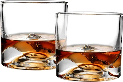 Vista 7 de LIITON Denali Mountain - Juego de 2 vasos de whisky de cristal pesado, vaso grueso de borbón congelable de 1 libra cada uno, regalos de whisky