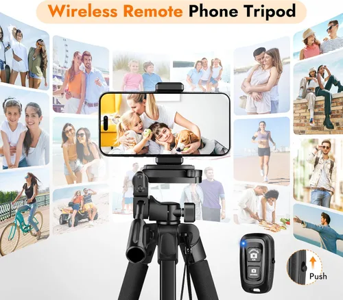 Vista 4 de JOILCAN Soporte de trípode para teléfono, trípode extensible de aluminio de 67 pulgadas con control remoto, trípodes portátiles para fotos