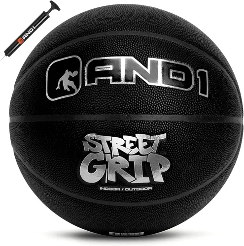 AND1 Street Grip Premium Composite Leather Basketball & Pump- Official Size 7 (29.5”) Streetball, Made for Indoor and Outdoor Basketball Games