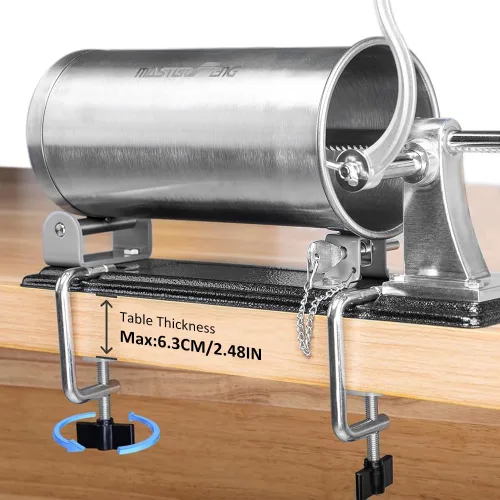 Vista 3 de Máquina de relleno horizontal de acero inoxidable de 6 libras con 4 embudos de relleno de plástico