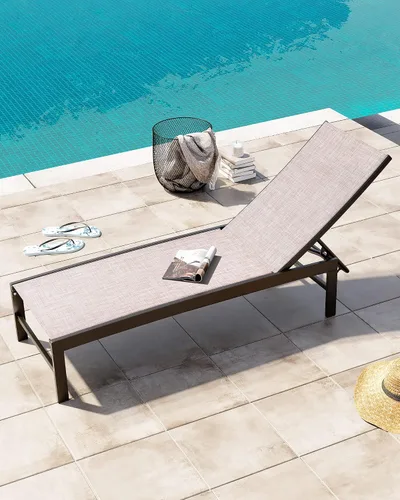 Crestlive Products Sillas de salón exteriores, Sillas de aluminio para piscina, Tumbona reclinable ajustable de cinco posiciones para bronceado,