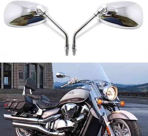Vista 7 de Espejos laterales retrovisores cromados para motocicleta compatibles con Kawasaki Suzuki Chopper Scooter 10MM