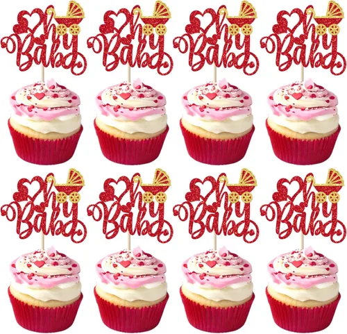 Vista 32 de Paquete de 24 adornos para cupcakes con purpurina en forma de corazón con temática de amor dulce, decoración de pasteles para el día de San