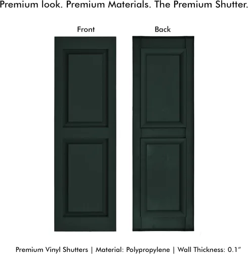 Vista 8 de Persianas de vinilo de panel elevado Pontiac Trail (1 par) 14.5"x31" - Negro Cosmos/Pintable Persianas de ventana exteriores Incluye hardware