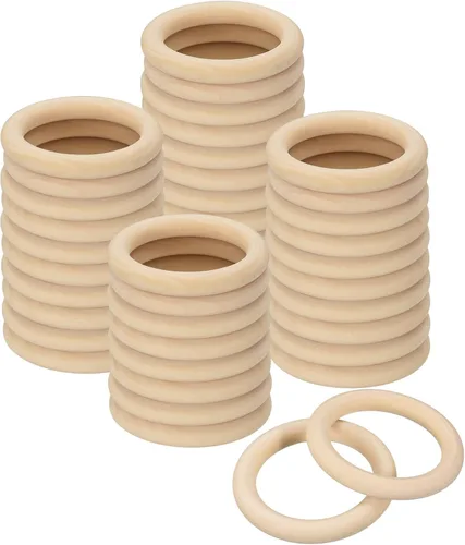Vista 12 de uxcell 50 anillos de madera natural de 0.591 in (0.6 pulgadas), círculos de madera lisa sin terminar de 0.157 in de grosor para manualidades, tejer