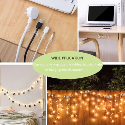 Vista 2 de 60 piezas de clips para cables, KGROTE clips adhesivos para cables al aire libre, ganchos para cables, organizador de cables, soporte para luces