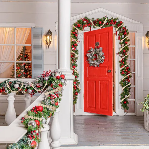 Vista 6 de Guirnaldas de Navidad de 48 pies con cuentas de madera, guirnalda de granja rústica, guirnalda de cuentas de Navidad, estilo bohemio, adornos