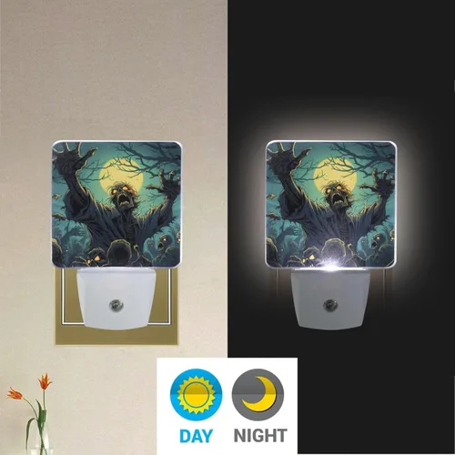Vista 5 de Luz nocturna de zombis de Halloween, enchufable a la pared, decorativa, sensor automático del atardecer al amanecer, lámpara de noche LED, paquete