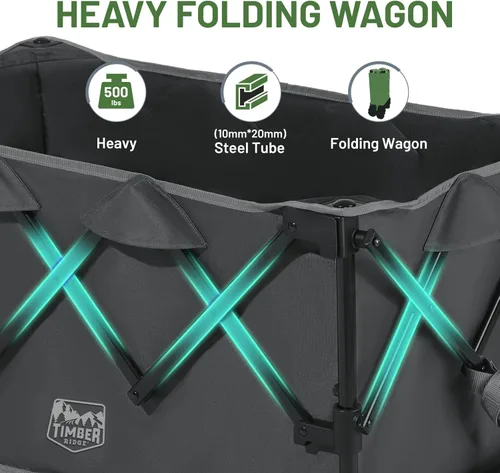 Vista 4 de Timber Ridge Carro plegable para exteriores con frenos, carrito plegable resistente con ruedas todo terreno para compras, camping, jardín, con bolsa