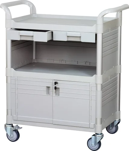 Vista 8 de Jabo Equip Commercial - Carrito médico con ruedas para gabinetes de servicio pesado, con 2 puertas bloqueables, carrito de laboratorio escolar