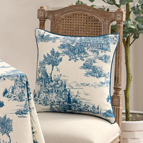Vista 382 de patdrea Fundas de almohada de diseñador, fundas de almohada redondas de lino estilo europeo vintage, cojín decorativo para cama, sala de estar