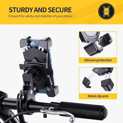 Vista 3 de UNBREAKcable Soporte de teléfono para bicicleta, soporte para manillar para teléfono celular, soporte universal para bicicletas, motocicletas