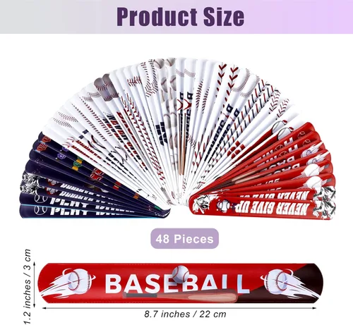 Vista 2 de durony 48 pulseras a presión con elementos de béisbol, pulseras deportivas para fiestas de béisbol, premios de aula, regalos de cumpleaños, tema