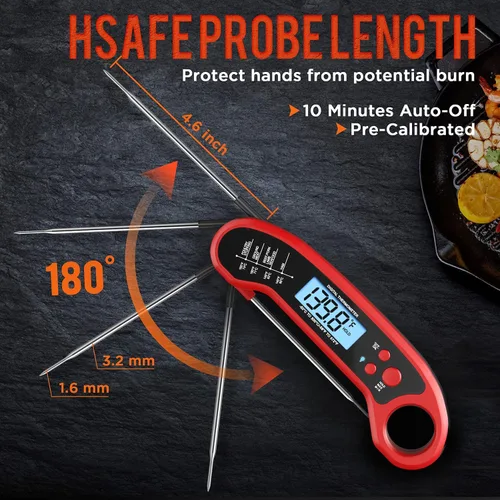 Vista 3 de Termómetro digital de carne, termómetro de carne de lectura instantánea para parrilla y cocina, termómetro impermeable para alimentos para cocina