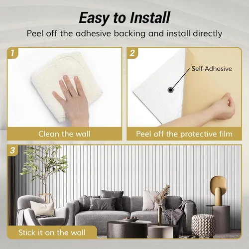 Vista 5 de TONOR Paquete de 8 paneles acústicos grandes de 47.2 x 23.6 x 0.35 pulgadas, paneles autoadhesivos a prueba de sonido, paneles decorativos Blanco